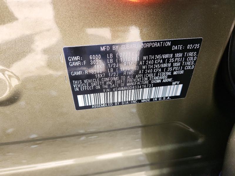 63368756 :رقم المزاد ، 4S4WMADD4S3416731 vin ، 2025 Subaru Ascent مزاد بيع