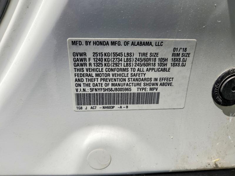Продаж на аукціоні авто 2018 Honda Pilot, vin: 5FNYF5H58JB005965, номер лоту: 63493266