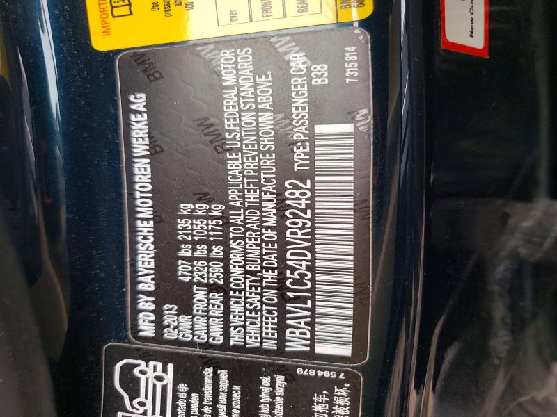 2013 Bmw X1 მანქანა იყიდება აუქციონზე, vin: WBAVL1C54DVR92482, აუქციონის ნომერი: 61122816