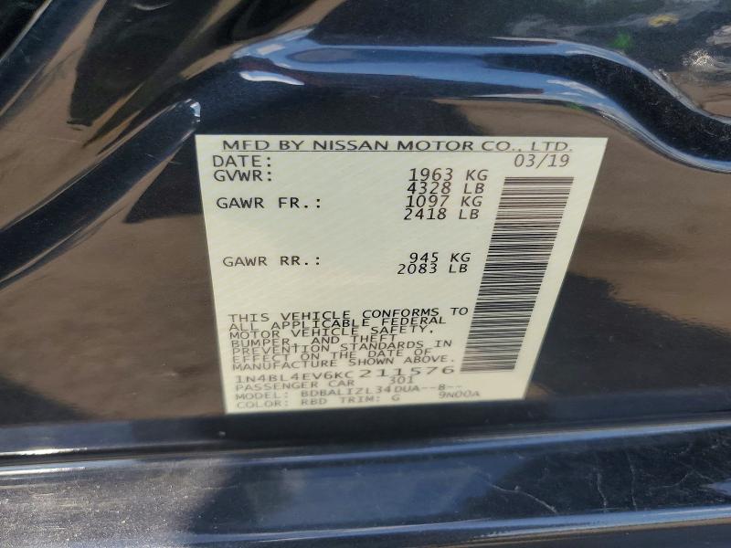 59574046 :رقم المزاد ، 1N4BL4EV6KC211576 vin ، 2019 Nissan Altima مزاد بيع
