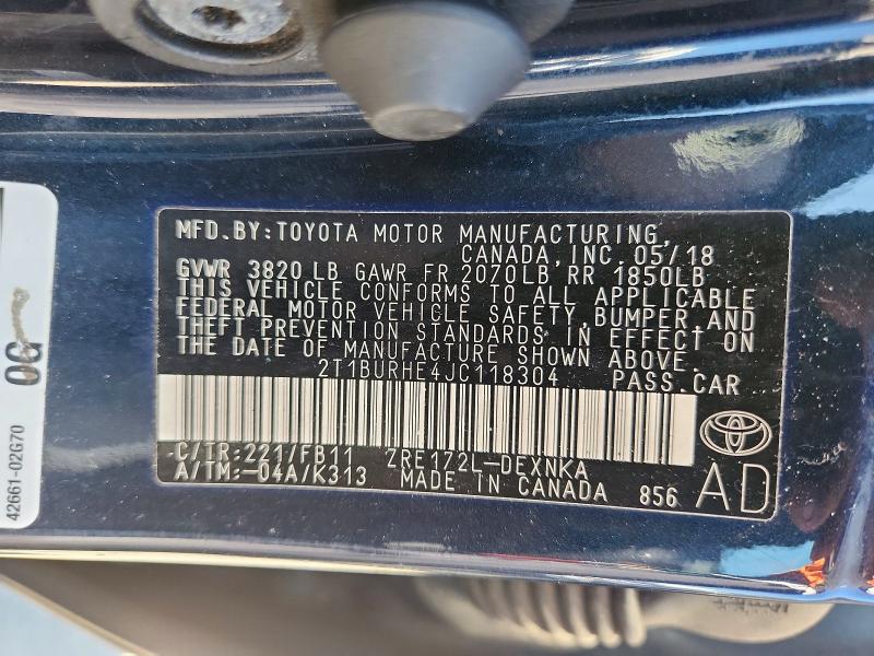 Aukcja sprzedaży 2018 Toyota Corolla, vin: 2T1BURHE4JC118304, numer aukcji: 61739526
