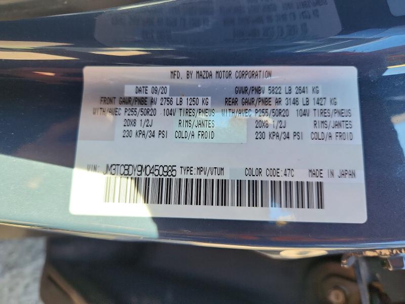 60326526 :رقم المزاد ، JM3TCBDY9M0450985 vin ، 2021 Mazda Cx-9 مزاد بيع