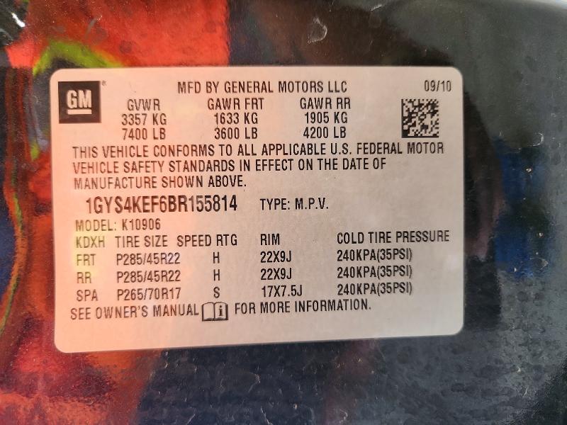 2011 Cadillac Escalade მანქანა იყიდება აუქციონზე, vin: 1GYS4KEF6BR155814, აუქციონის ნომერი: 61032006