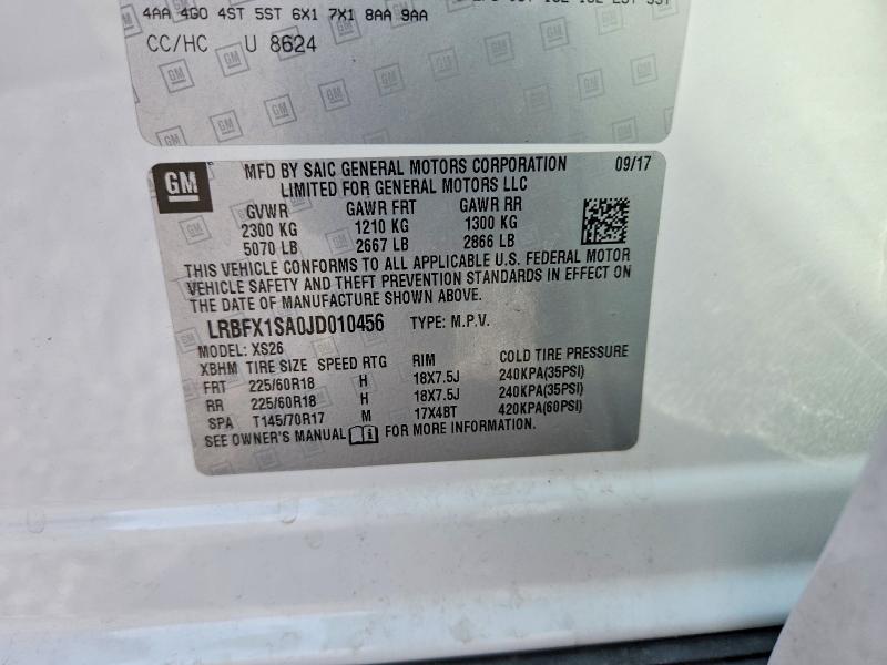 2018 Buick Envision მანქანა იყიდება აუქციონზე, vin: LRBFX1SA0JD010456, აუქციონის ნომერი: 63144456