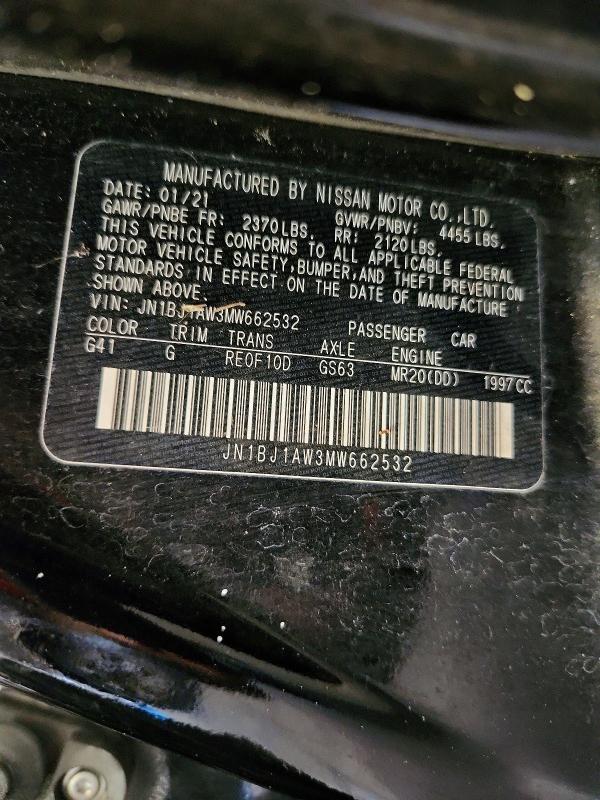 61504666 :رقم المزاد ، JN1BJ1AW3MW662532 vin ، 2021 Nissan Rogue Sport مزاد بيع