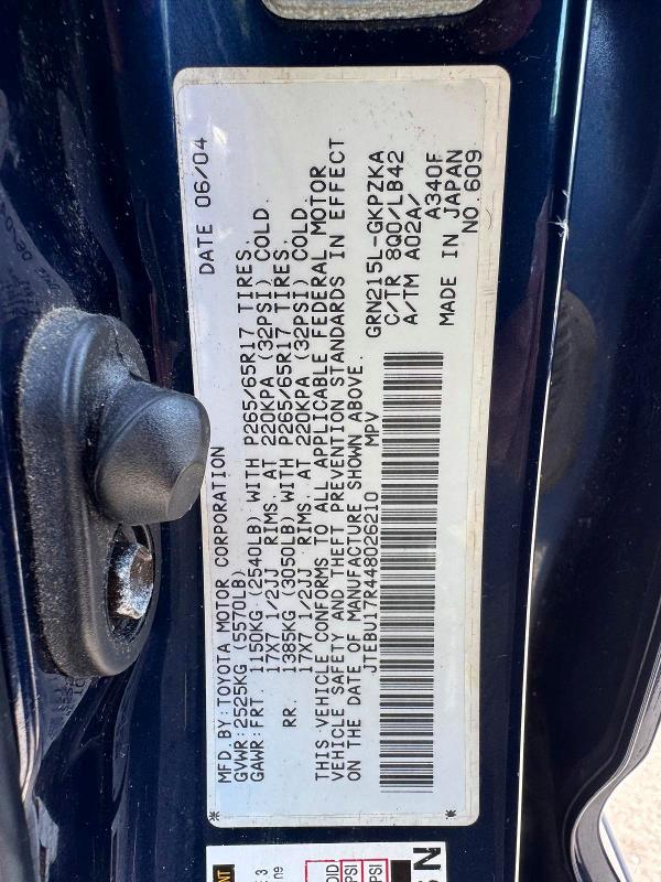 Aukcja sprzedaży 2004 Toyota 4runner, vin: JTEBU17R448026210, numer aukcji: 59973406