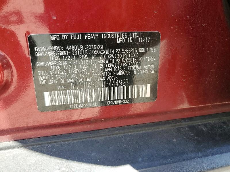 2013 Subaru Forester მანქანა იყიდება აუქციონზე, vin: JF2SHABC9DH444923, აუქციონის ნომერი: 62083366