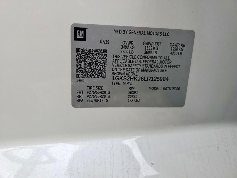 Aukcja sprzedaży 2020 Gmc Yukon Xl, vin: 1GKS2HKJ6LR125984, numer aukcji: 60399766