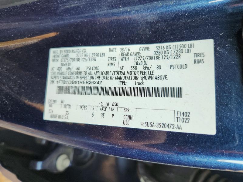 2017 Ford F350 მანქანა იყიდება აუქციონზე, vin: 1FT8W3B61HEB26242, აუქციონის ნომერი: 62128706