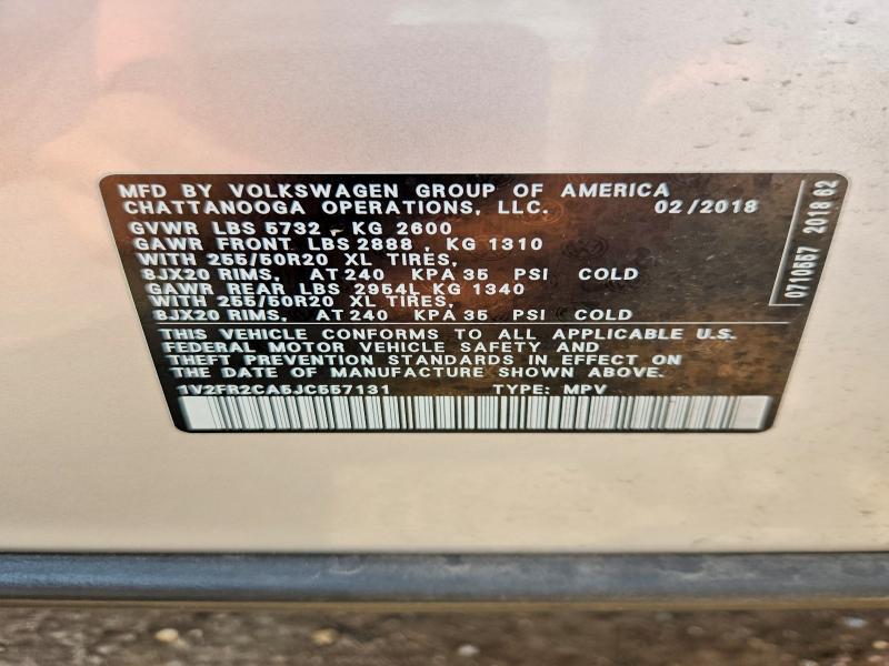 Aukcja sprzedaży 2018 Volkswagen Atlas, vin: 1V2FR2CA5JC557131, numer aukcji: 61363846
