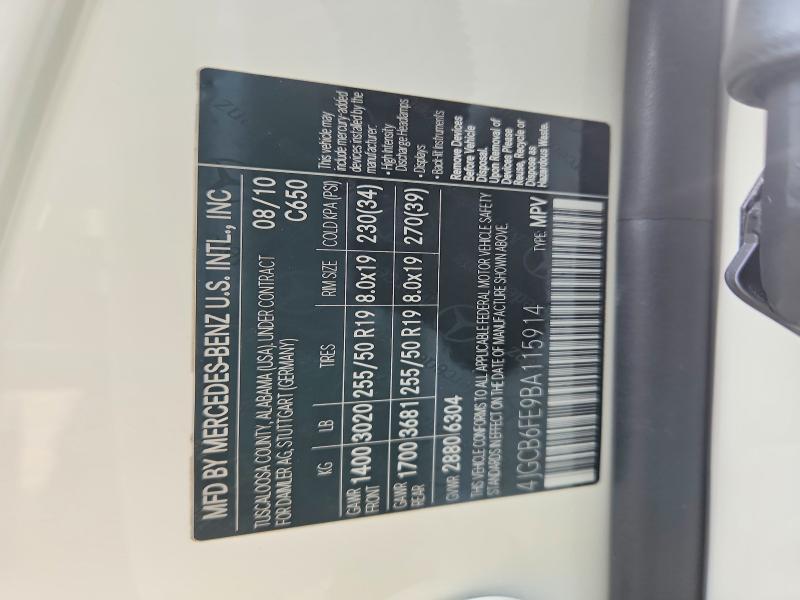 2011 Mercedes-benz R მანქანა იყიდება აუქციონზე, vin: 4JGCB6FE9BA115914, აუქციონის ნომერი: 60668106