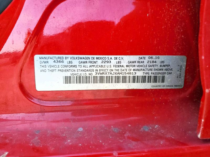 62312876 :رقم المزاد ، 3VWRX7AJXAM154813 vin ، 2010 Volkswagen Jetta مزاد بيع