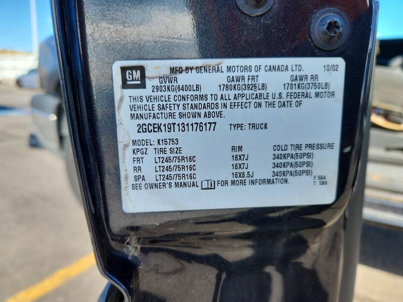 60075106 :رقم المزاد ، 2GCEK19T131176177 vin ، 2003 Chevrolet Silverado مزاد بيع