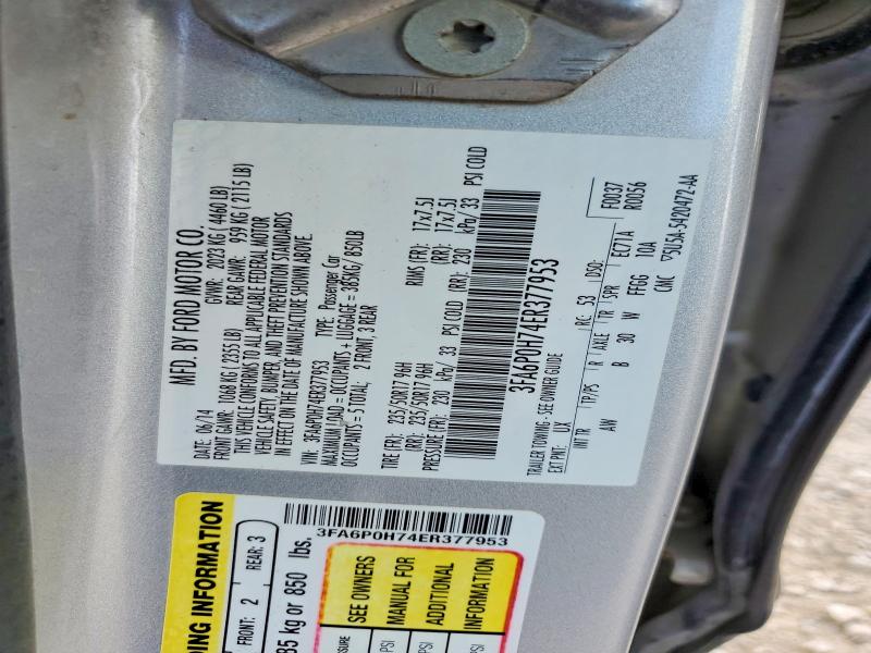 Продаж на аукціоні авто 2014 Ford Fusion, vin: 3FA6P0H74ER377953, номер лоту: 61383336