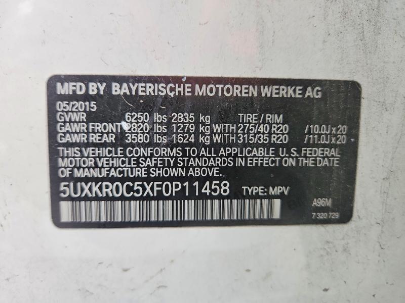 2015 Bmw X5 მანქანა იყიდება აუქციონზე, vin: 5UXKR0C5XF0P11458, აუქციონის ნომერი: 62380086