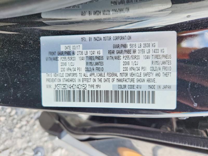 61524516 :رقم المزاد ، JM3TCBDY4H0140152 vin ، 2017 Mazda Cx-9 مزاد بيع