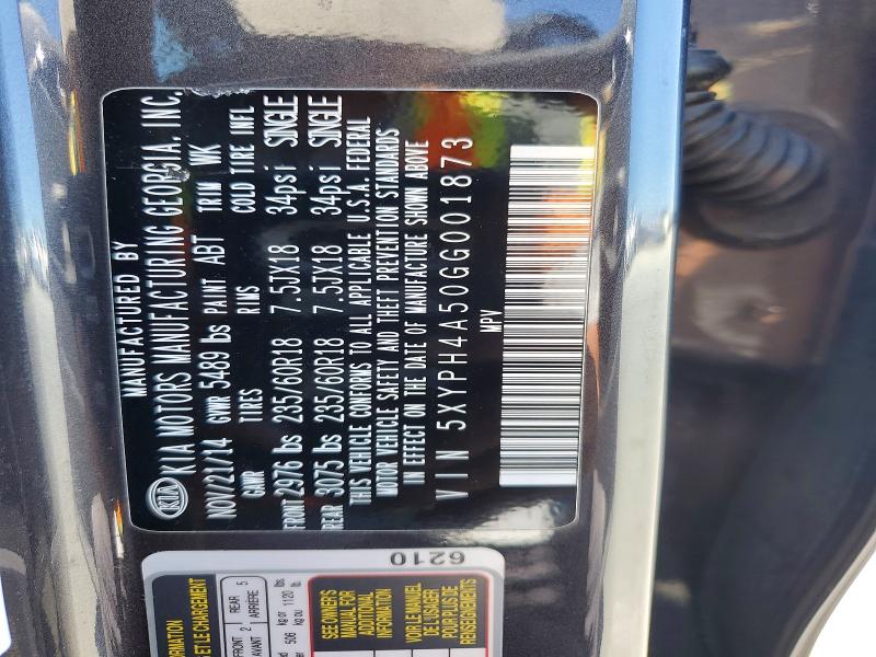 Продаж на аукціоні авто 2016 Kia Sorento, vin: 5XYPH4A50GG001873, номер лоту: 60316826