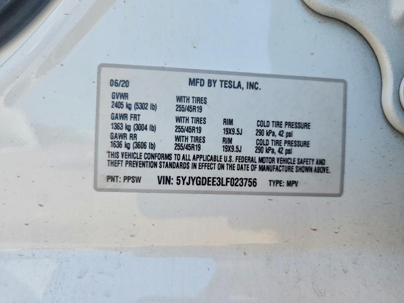 Продаж на аукціоні авто 2020 Tesla Model Y, vin: 5YJYGDEE3LF023756, номер лоту: 57159386