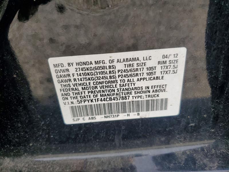 Продаж на аукціоні авто 2012 Honda Ridgeline, vin: 5FPYK1F44CB457887, номер лоту: 60815396
