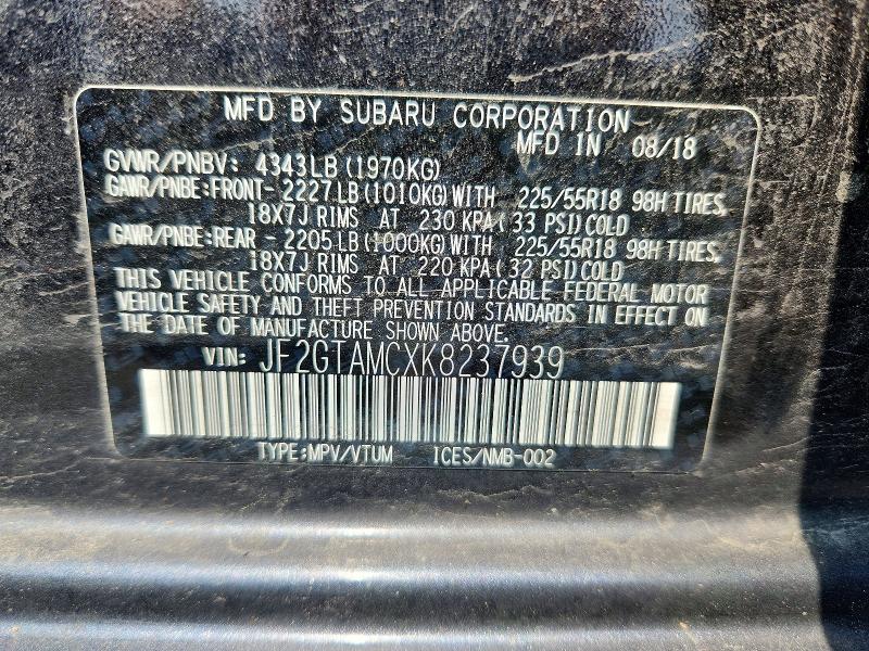 62964406 :رقم المزاد ، JF2GTAMCXK8237939 vin ، 2019 Subaru Crosstrek مزاد بيع