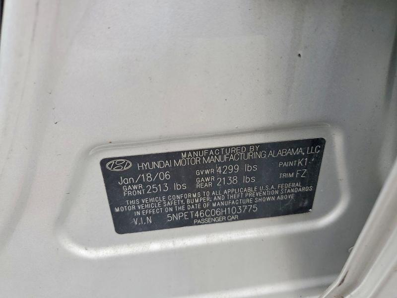 Продаж на аукціоні авто 2006 Hyundai Sonata, vin: 5NPET46C06H103775, номер лоту: 62253416