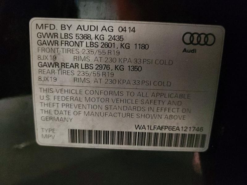 2014 Audi Q5 მანქანა იყიდება აუქციონზე, vin: WA1LFAFP6EA121746, აუქციონის ნომერი: 63237176
