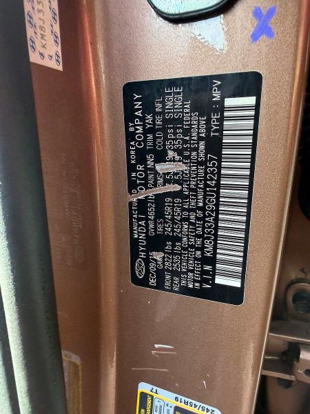 2016 Hyundai Tucson მანქანა იყიდება აუქციონზე, vin: KM8J33A29GU142357, აუქციონის ნომერი: 62539006