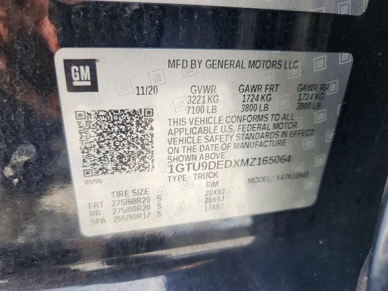 Aukcja sprzedaży 2021 Gmc Sierra, vin: 1GTU9DEDXMZ165064, numer aukcji: 59737776