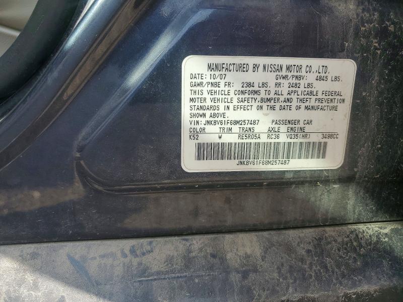 2008 Infiniti G35 მანქანა იყიდება აუქციონზე, vin: JNKBV61F68M257487, აუქციონის ნომერი: 62852436