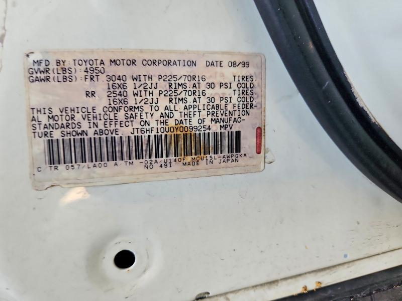 2000 Lexus Rx მანქანა იყიდება აუქციონზე, vin: JT6HF10U0Y0099254, აუქციონის ნომერი: 62503096