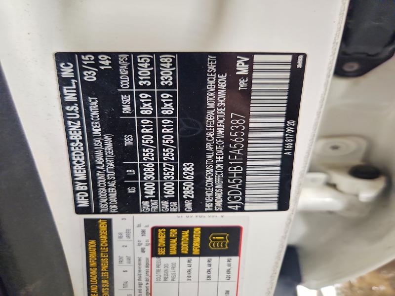 61967166 :رقم المزاد ، 4JGDA5HB1FA565387 vin ، 2015 Mercedes-benz Ml مزاد بيع