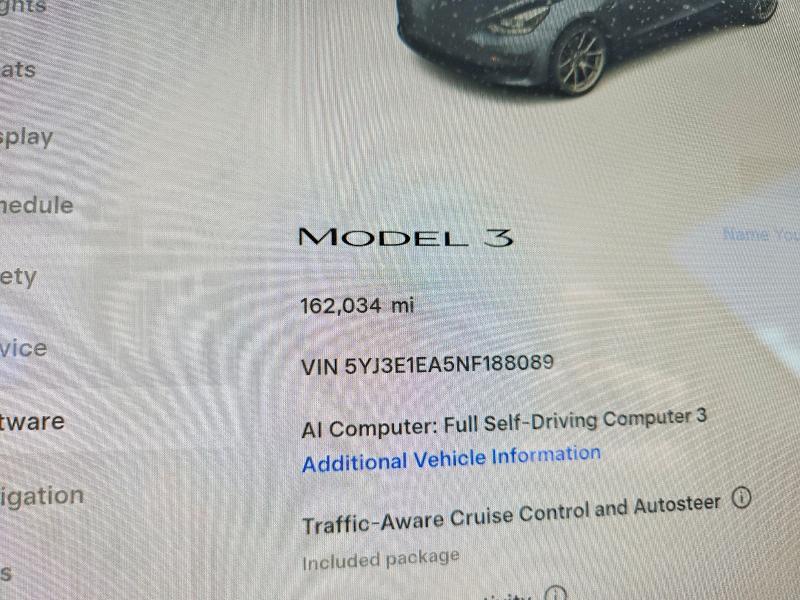 Продажа на аукционе авто 2022 Tesla Model 3, vin: 5YJ3E1EA5NF188089, номер лота: 60057386