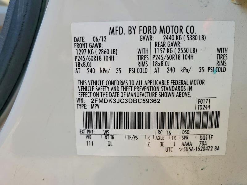 Продаж на аукціоні авто 2013 Ford Edge, vin: 2FMDK3JC3DBC59362, номер лоту: 63501066