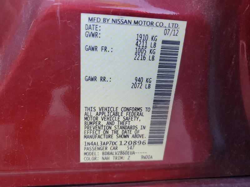 Продажа на аукционе авто 2013 Nissan Altima, vin: 1N4AL3AP7DC120896, номер лота: 59266246