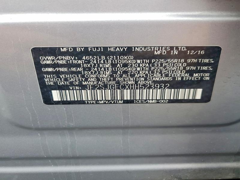 74513935 :رقم المزاد ، JF2SJGECXHH523932 vin ، 2017 Subaru Forester مزاد بيع
