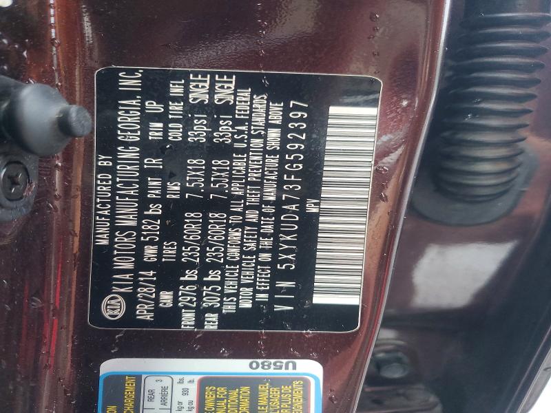60474576 :رقم المزاد ، 5XYKUDA73FG592397 vin ، 2015 Kia Sorento مزاد بيع