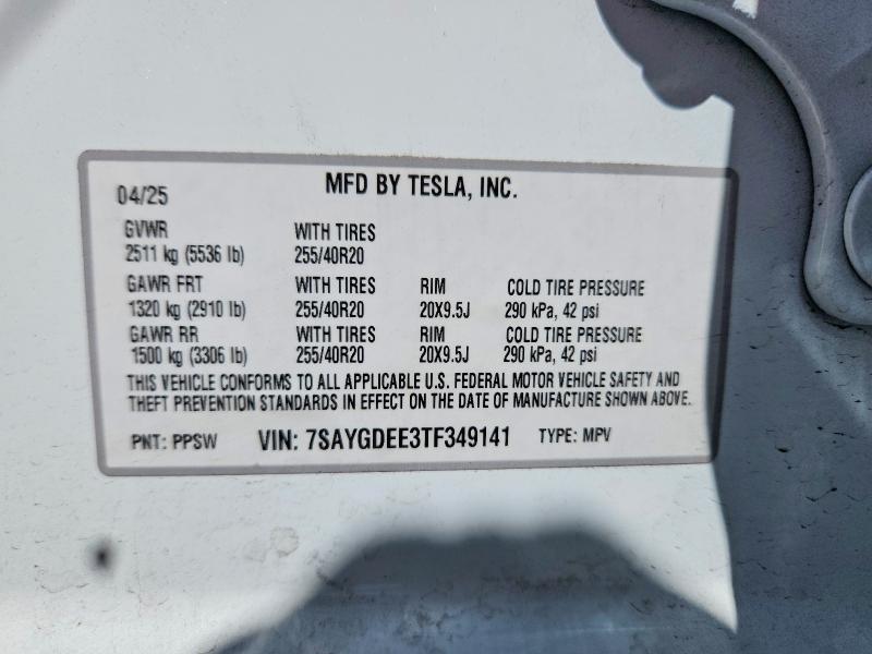 Aukcja sprzedaży 2026 Tesla Model Y, vin: 7SAYGDEE3TF349141, numer aukcji: 60498856
