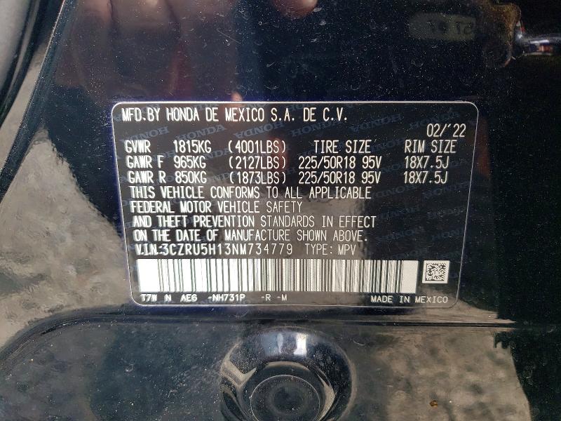 Auction sale of the 2022 Honda Hr-v, vin: 3CZRU5H13NM734779, lot number: 60360956