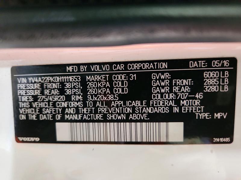 Продаж на аукціоні авто 2017 Volvo Xc90, vin: YV4A22PK0H1111653, номер лоту: 60639166