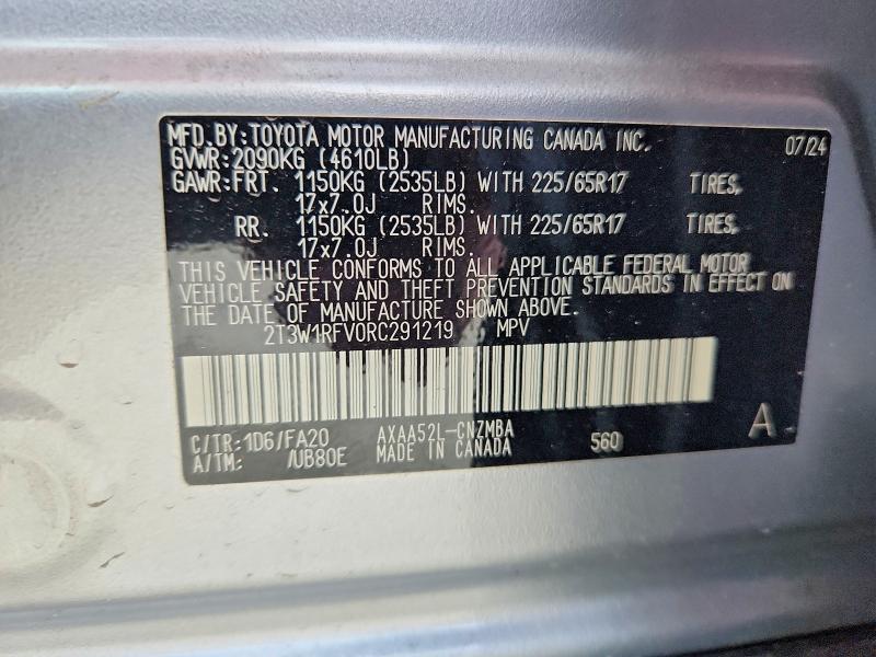 Aukcja sprzedaży 2024 Toyota Rav4, vin: 2T3W1RFV0RC291219, numer aukcji: 59586986