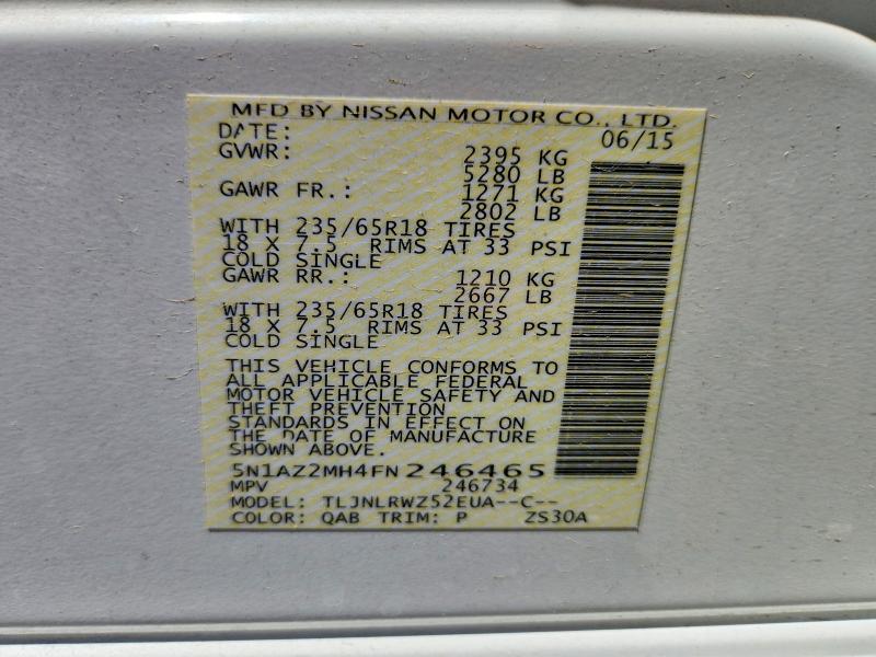 Aukcja sprzedaży 2015 Nissan Murano, vin: 5N1AZ2MH4FN246465, numer aukcji: 59739216