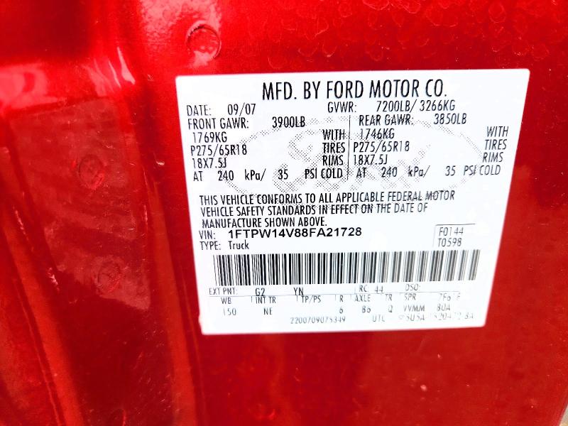 2008 Ford F150 მანქანა იყიდება აუქციონზე, vin: 1FTPW14V88FA21728, აუქციონის ნომერი: 59996806