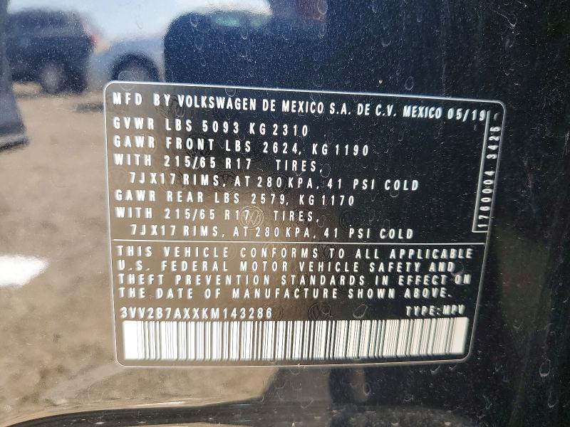 Продаж на аукціоні авто 2019 Volkswagen Tiguan, vin: 3VV2B7AXXKM143286, номер лоту: 60598236