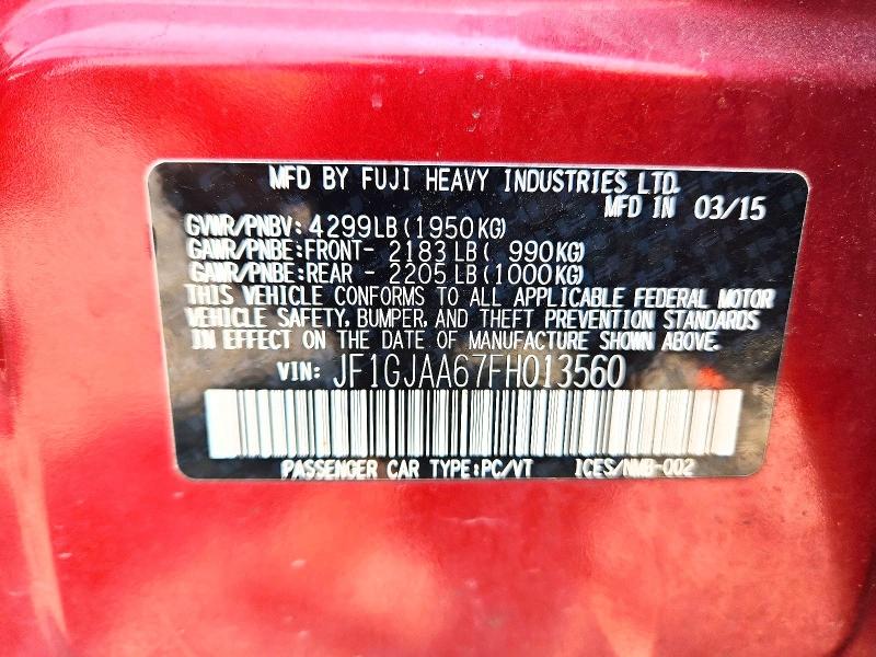 2015 Subaru Impreza მანქანა იყიდება აუქციონზე, vin: JF1GJAA67FH013560, აუქციონის ნომერი: 60696236