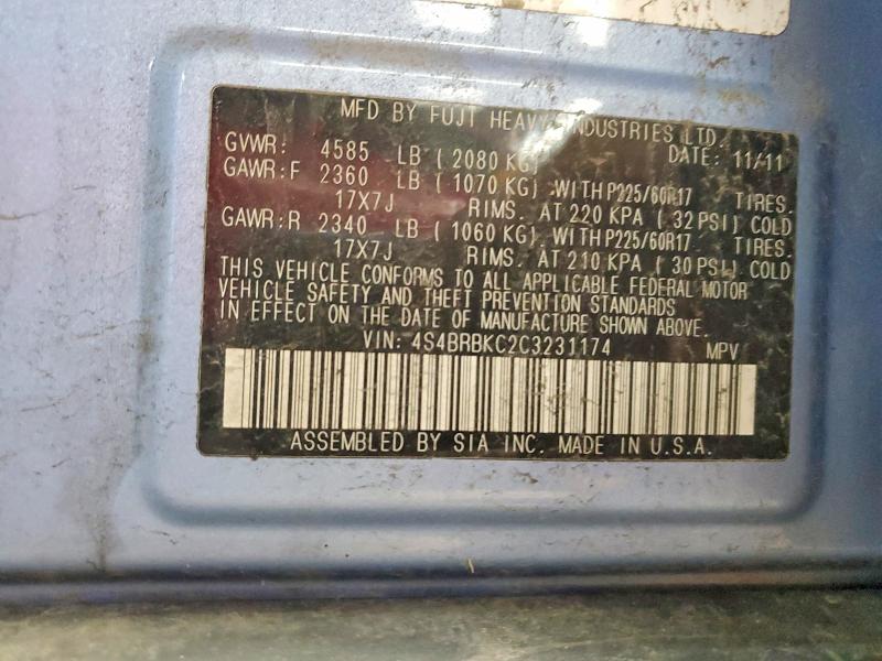 61743086 :رقم المزاد ، 4S4BRBKC2C3231174 vin ، 2012 Subaru Outback مزاد بيع