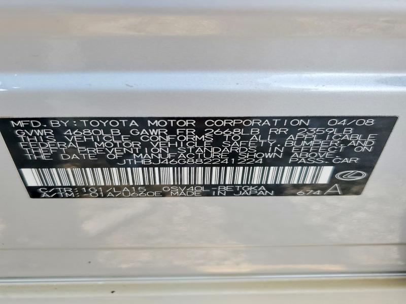 Продаж на аукціоні авто 2008 Lexus Es, vin: JTHBJ46G882241224, номер лоту: 62203756