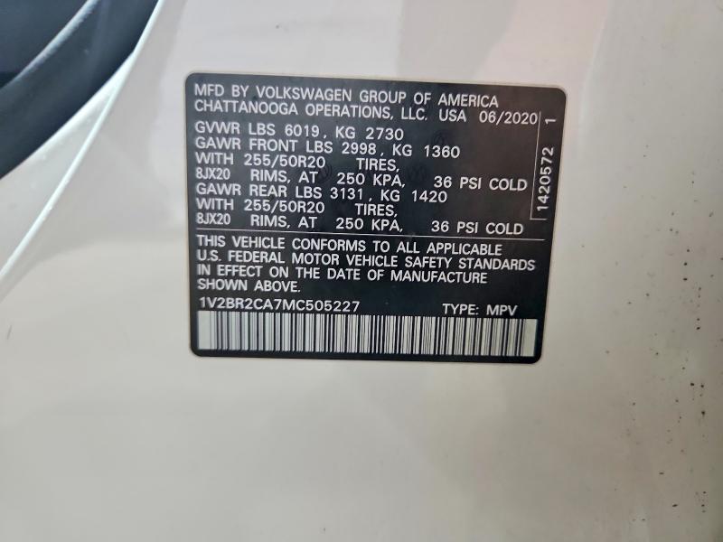 Продаж на аукціоні авто 2021 Volkswagen Atlas, vin: 1V2BR2CA7MC505227, номер лоту: 58634056
