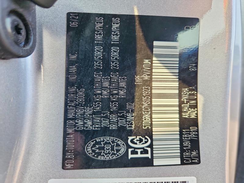 62656016 :رقم المزاد ، 5TDGRKEC7MS051923 vin ، 2021 Toyota Sienna مزاد بيع