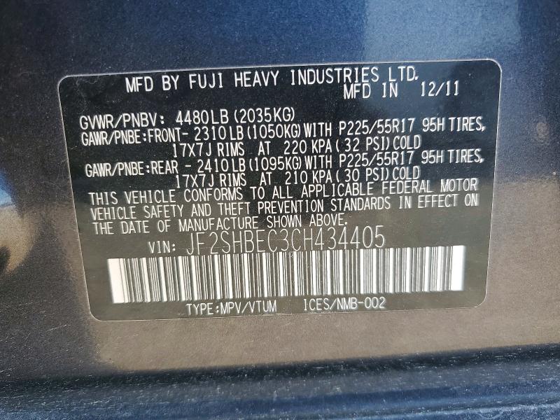 Aukcja sprzedaży 2012 Subaru Forester, vin: JF2SHBEC3CH434405, numer aukcji: 60691876