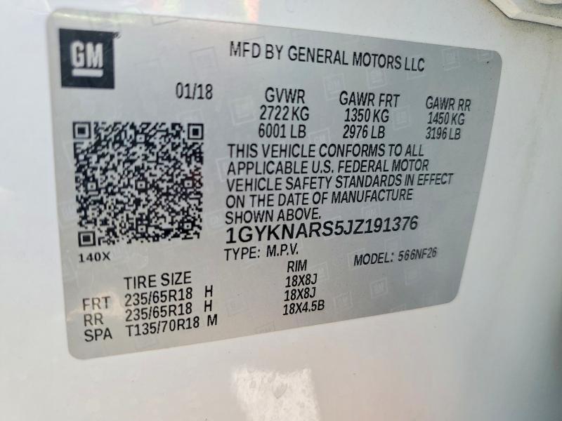 61921796 :رقم المزاد ، 1GYKNARS5JZ191376 vin ، 2018 Cadillac Xt5 مزاد بيع